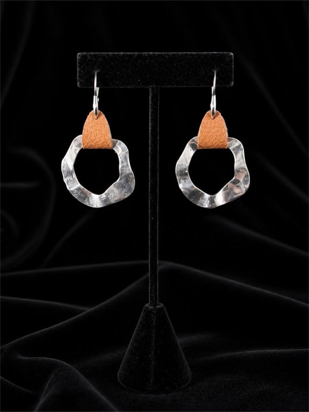 Vegan Leather and Silver Metal Dangle Earrings